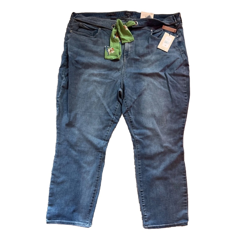 NYDJ Womens Alina Jeans 28W Blue Med Wash Lift Tuck HiRise Scarf Belt‎